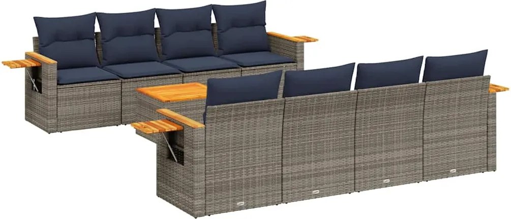 vidaXL 9 részes szürke polyrattan kerti ülőgarnitúra párnával