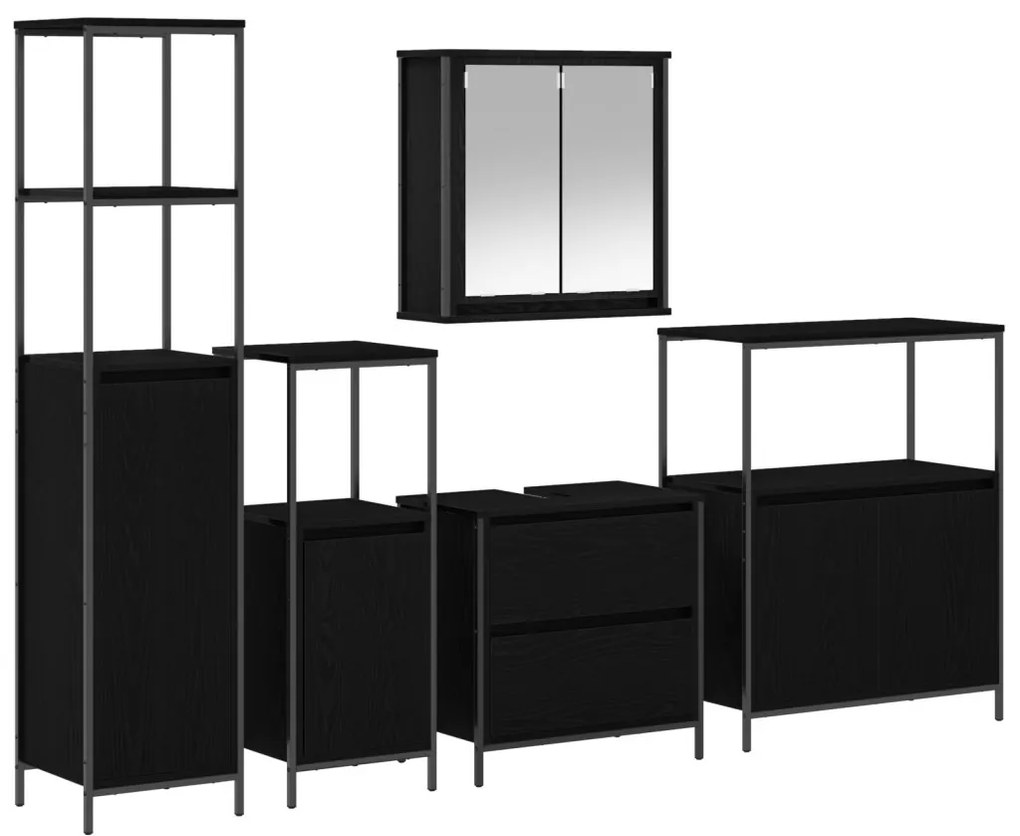 vidaXL Fürdőszoba bútor szett 5 pcs Fekete 76.5 x 35 x 95 cm Faanyag