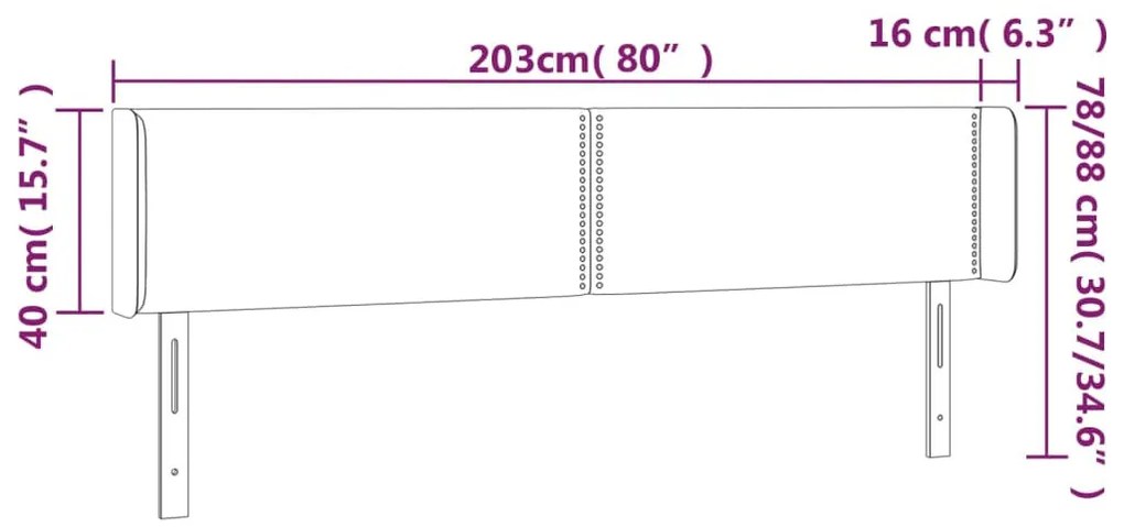 fekete bársony LED-es fejtámla 203 x 16 x 78/88 cm