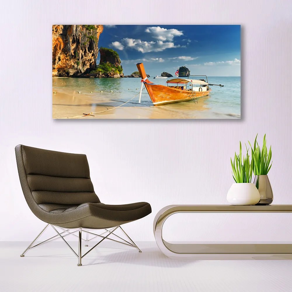 Akril üveg kép Hajó, tenger, táj 120x60 cm 2 fogas