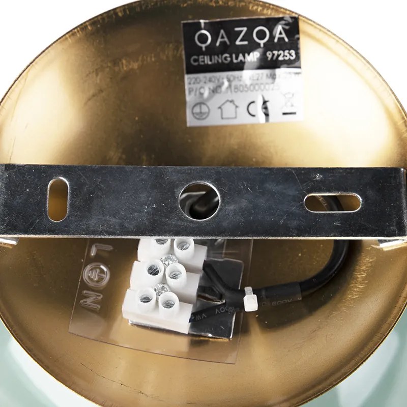 Art Deco mennyezeti lámpa sárgarézzel és zöld üveggel - Pallon