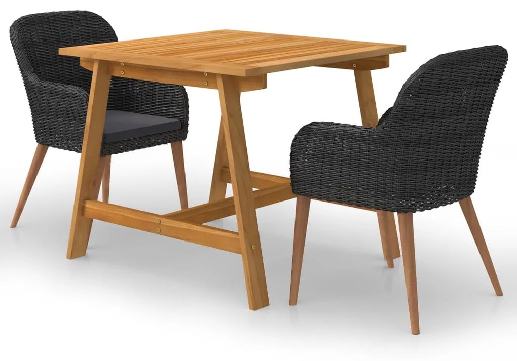 vidaXL 3 részes fekete kerti étkezőgarnitúra