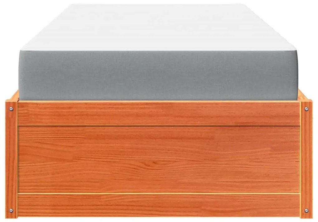 viaszbarna tömör fenyőfa ágy matraccal 100 x 200 cm