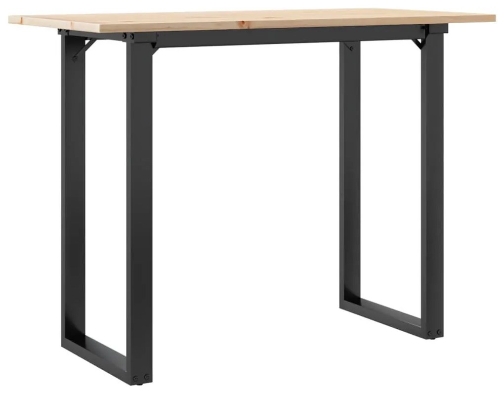 tömör fenyőfa és acél étkezőasztal O-vázzal 100x50x75 cm