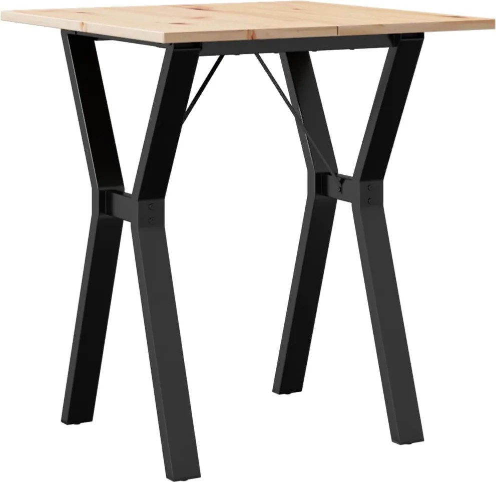 vidaXL tömör fenyőfa és acél étkezőasztal Y-vázzal 70x70x75 cm