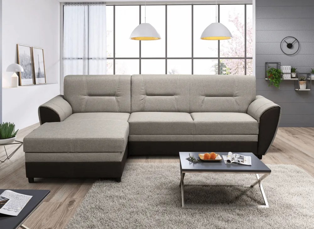 Kinyitható ülőgarnitúra, barna/szürkésbézs taupe, balos, SEVARD ROH