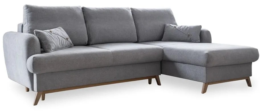 Világosszürke kinyitható-tárolóhelyes sarokkanapé (jobb oldali-heverő résszel) Scandic Lagom – Miuform