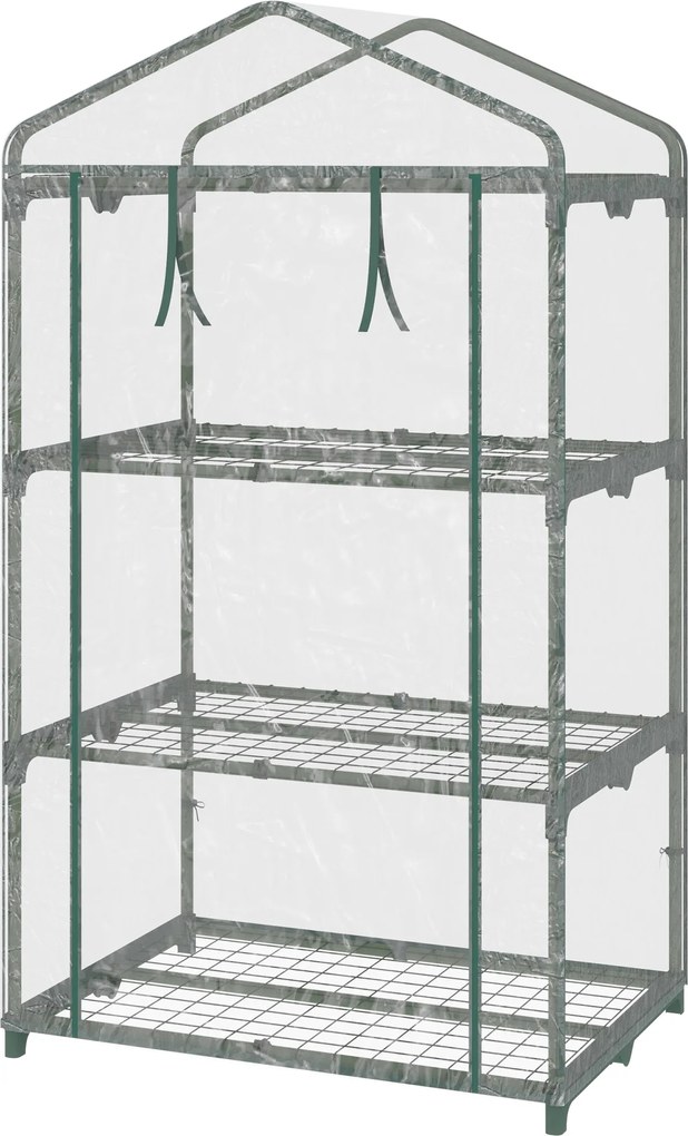 Outsunny 3-Szintes Kerti Üvegház 3 Polccal és 1 Cipzáras Ajtóval Virágok és Zöldségek Ültetéséhez 69x49x125 cm Átlátszó | Aosom