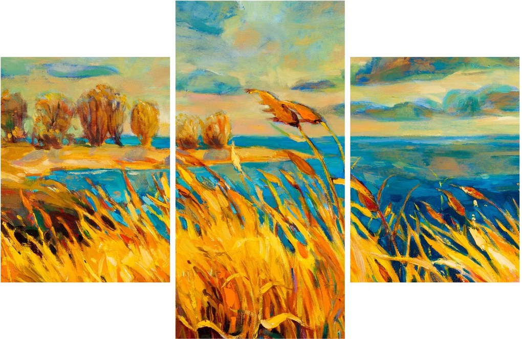 Kép - naplemente a tó felett, akril festmény (90x60 cm)
