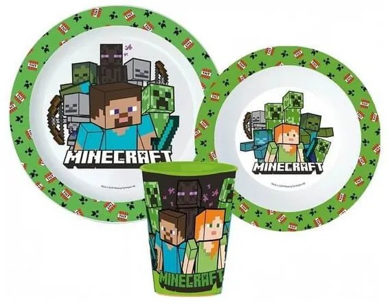 Minecraft Creeper étkészlet, micro műanyag szett, pohárral 260 ml