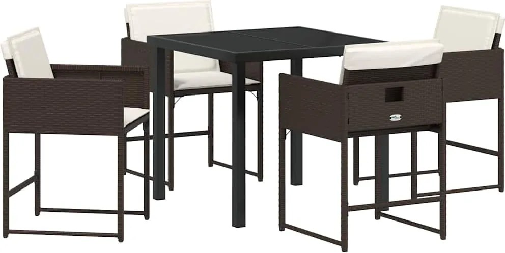 vidaXL Kert étkező szett párnával 5 pcs Barna polirattan