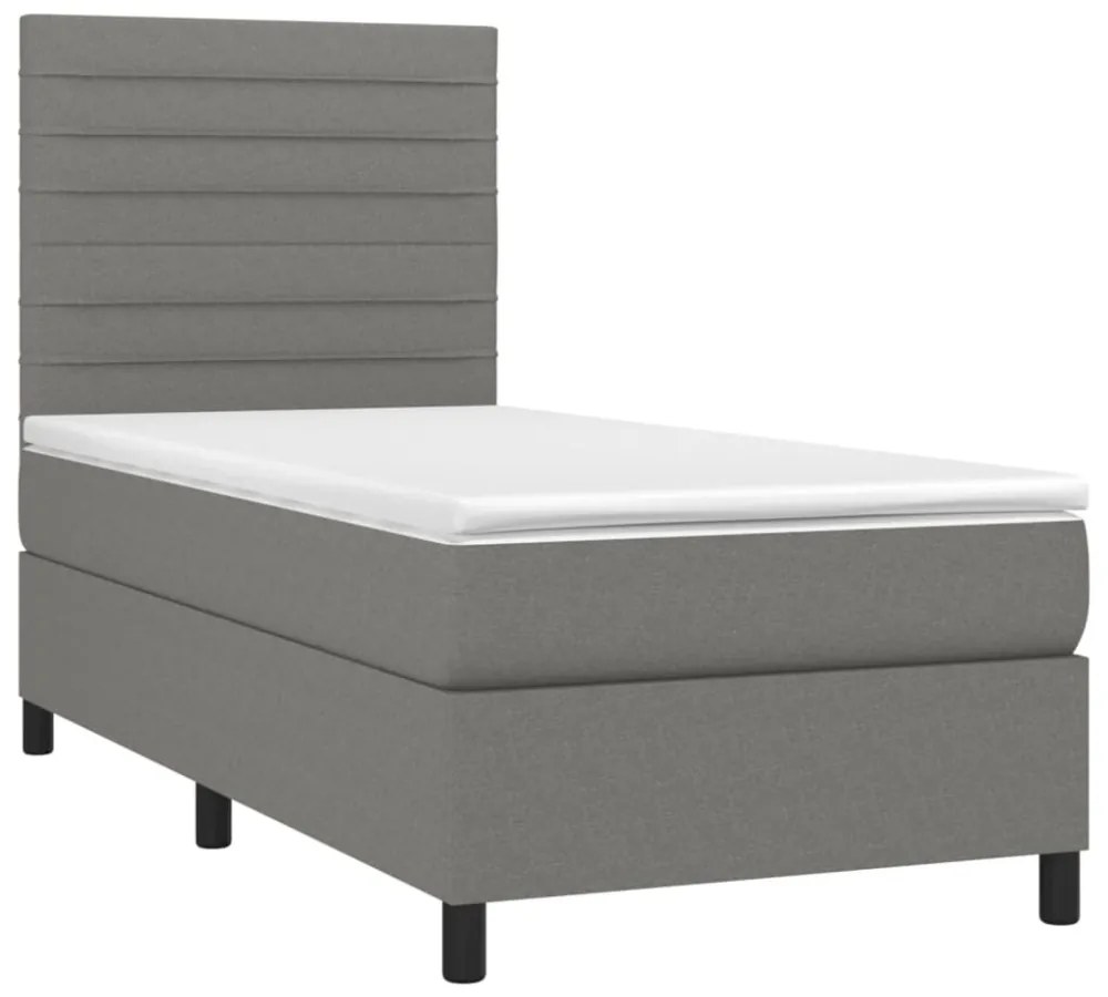 sötétszürke szövet rugós és LED-es ágy matraccal 100x200 cm