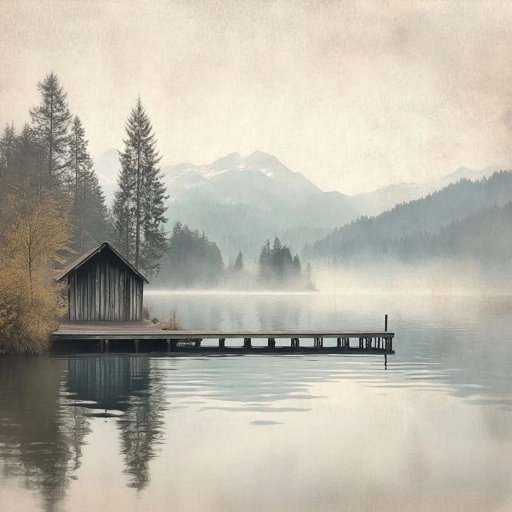 Canvas Vászonkép Tájkép Hegyek Erdő Tó Móló Kikötő 40x40