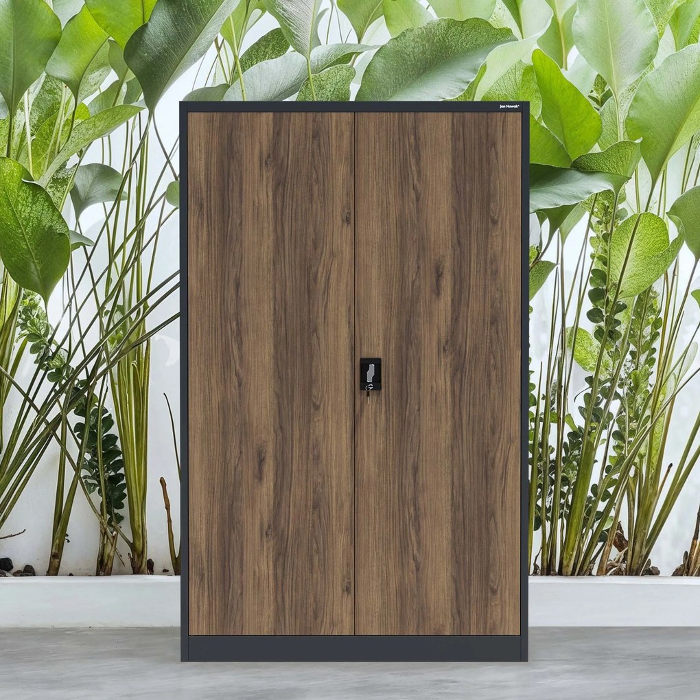 Fém irodai iratszekrény JAN II, Eco Design: antracit/dió