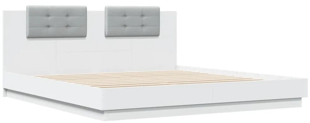fehér ágykeret fejtámlával és LED-világítással 200 x 200 cm
