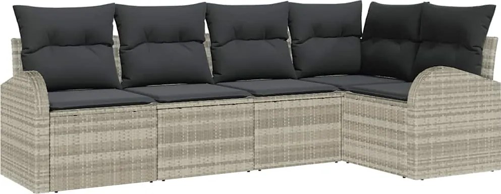 vidaXL Kerti Kanapé Szett párnával 5 pcs Világosszürke polirattan