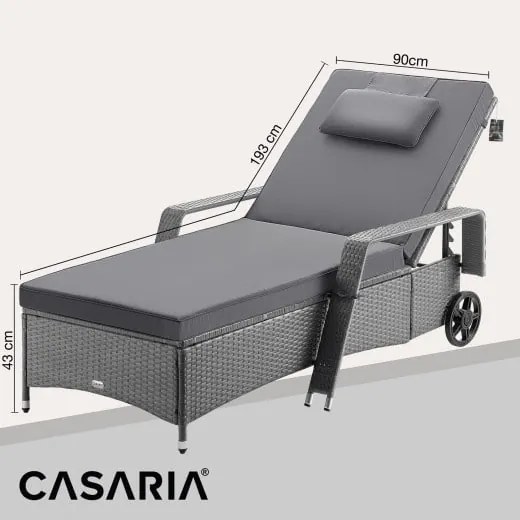 Casaria® Luxus fekvőtámasz szürke kerékkel - antracit párnákkal