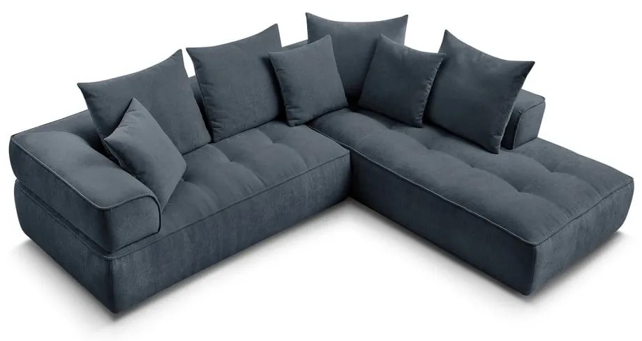 Sötétkék zsenília sarokkanapé (jobb oldali-L alakú) Whesley – Bobochic Paris
