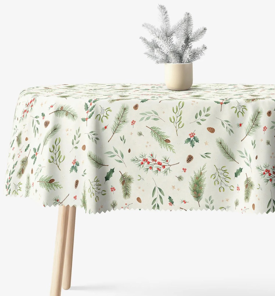 Goldea karácsonyi ovális teflonos terítő - téli ágacskák 140 x 200 cm