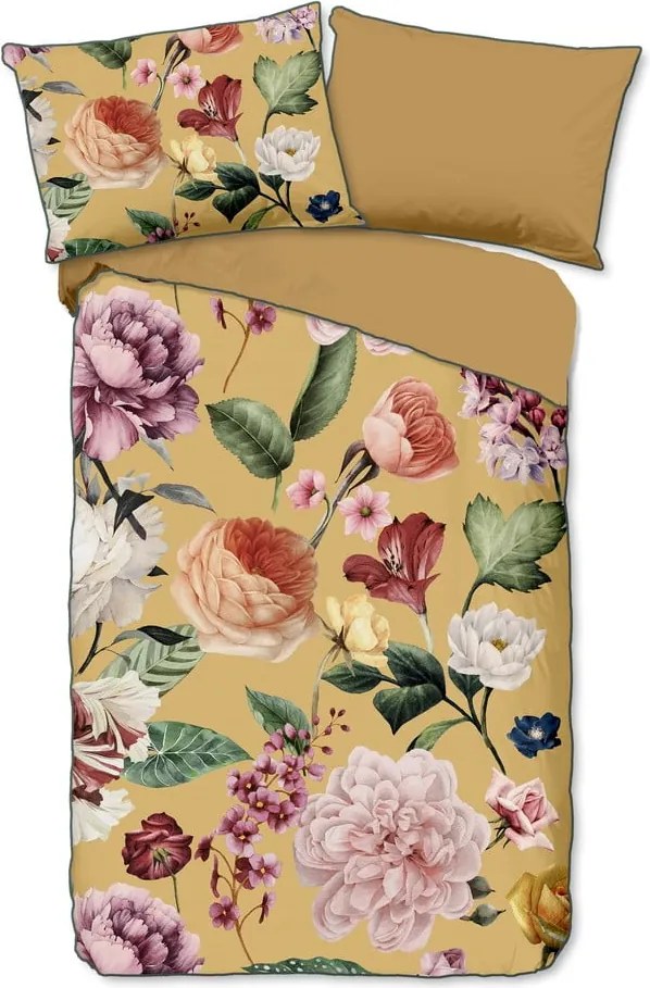 Floery sárga organikus pamut egyszemélyes ágyneműhuzat, 140 x 200 cm - Descanso