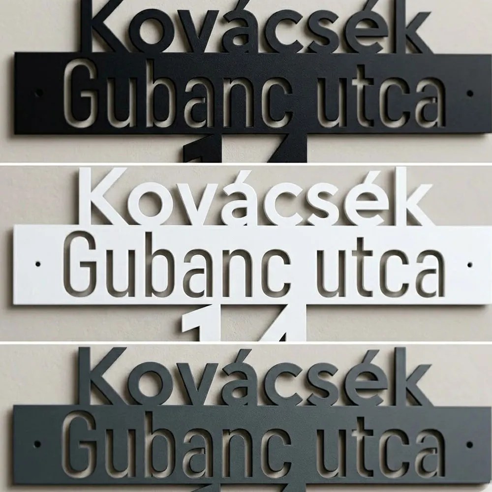 Egyedi alumínium házszámtábla – utcanév + családnév
