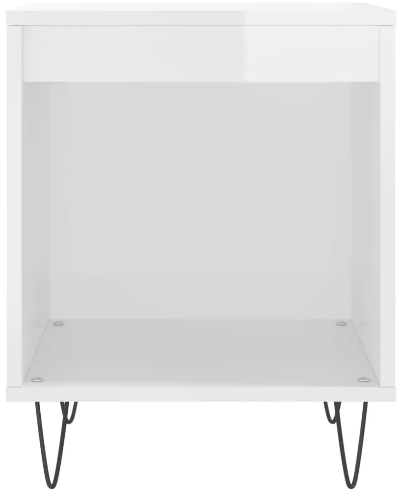 2 db magasfényű fehér szerelt fa éjjeliszekrény 40x35x50 cm