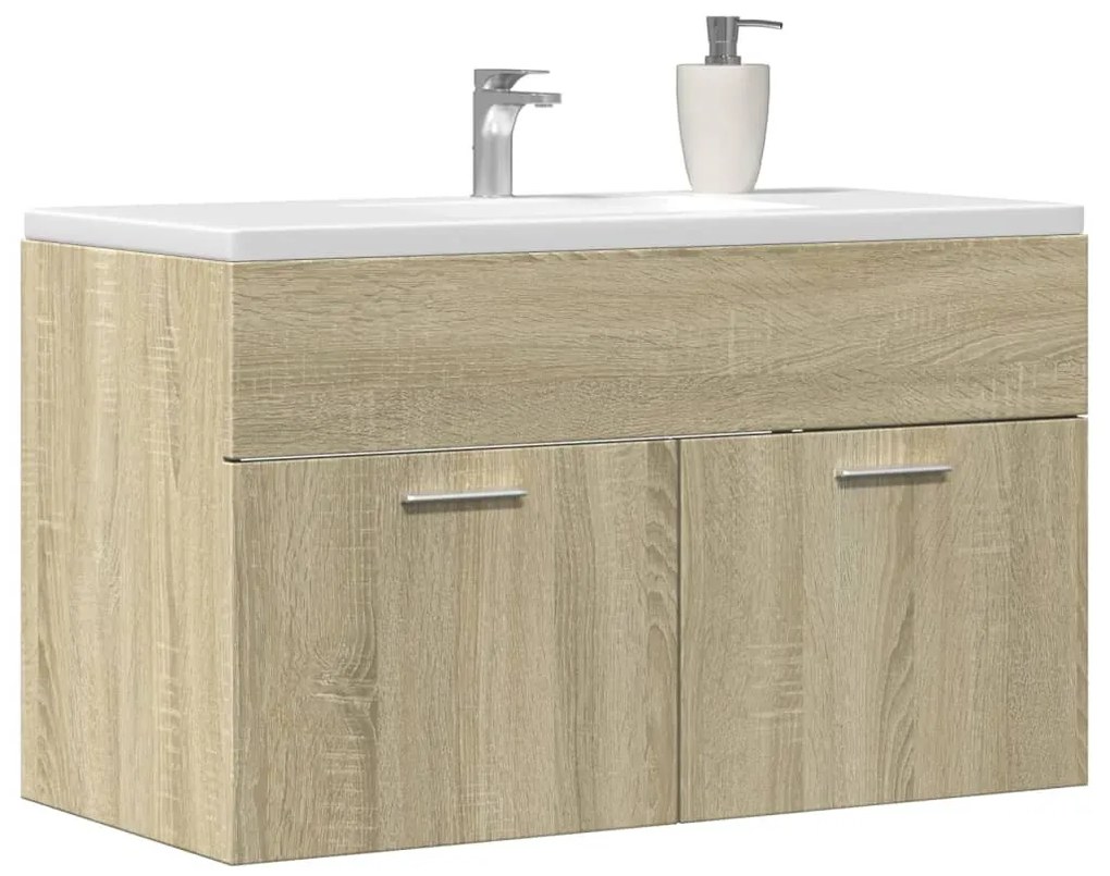 Sonoma tölgy szerelt fa fürdőszobai mosdószekrény 90x38,5x46 cm