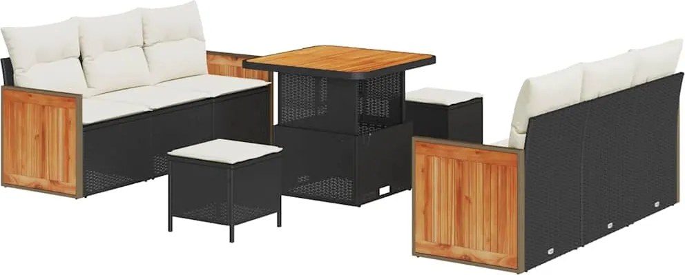 vidaXL Kerti Kanapé Szett párnával 11 pcs Fekete és Krém polirattan