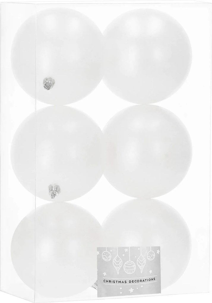 Karácsonyfadísz Fehér Karácsonyfára 6db 10cm Törhetetlen Karácsonyi Matt