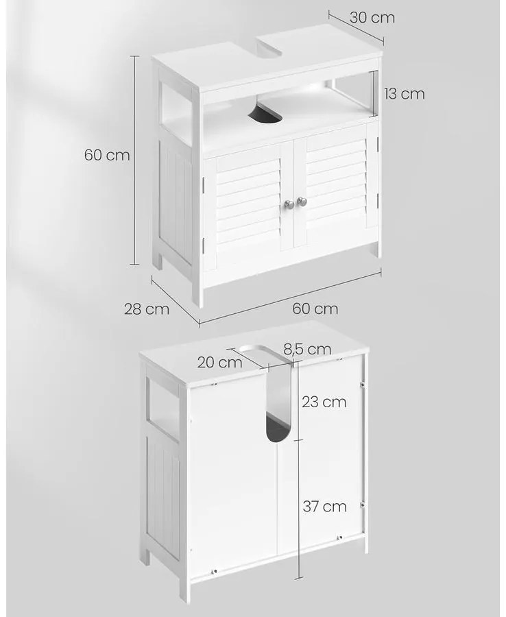 Mosogató alatti szekrény 60 x 30 x 60 cm, fehér | VASAGLE