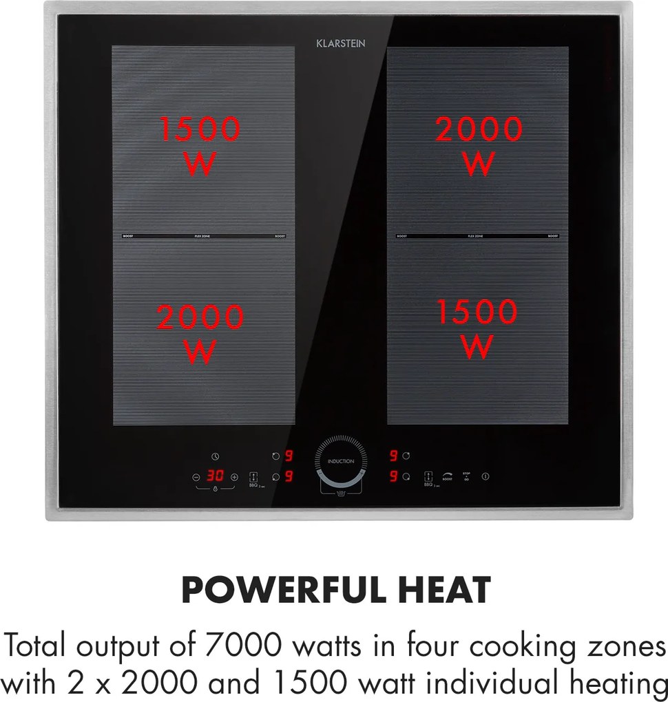 Klarstein Delicatessa 60 Prime, indukciós főzőlap, 7000 W, 4 zóna, időzítő, fekete