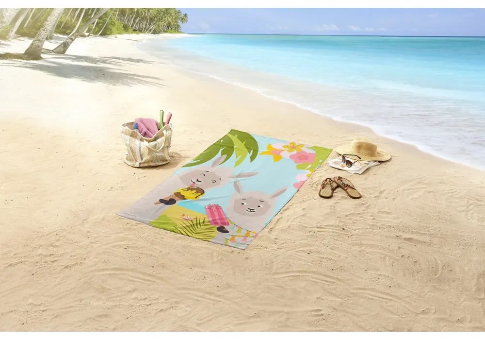 Gyerek bársony strandtörölköző 75x150 cm Happy lamas – Good Morning