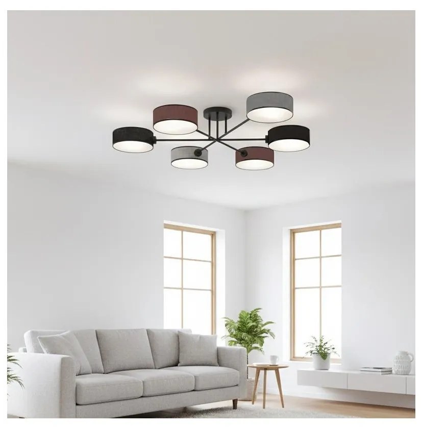 Felületre szerelt MAGA csillár 6xE14/10W/230V fekete/barna/szürke