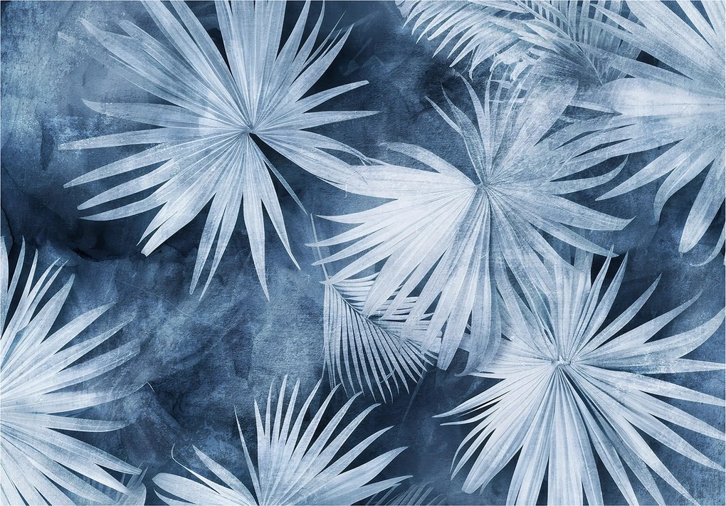 Vinil Fotótapéta Flizelin Levelek Absztrakt Kék Fehér 254x184