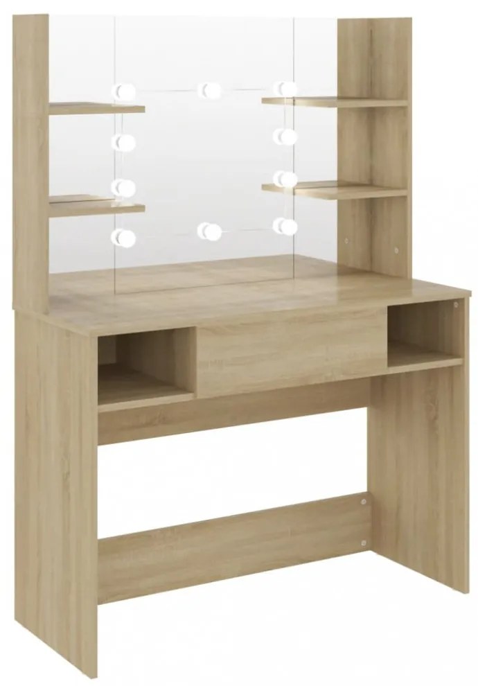 tölgyszínű LED-es MDF sminkasztal 100 x 40 x 135 cm
