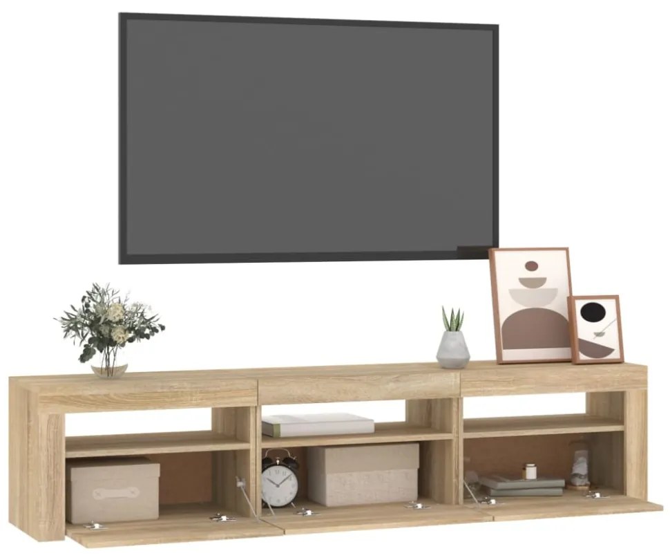 sonoma tölgy színű TV-szekrény LED-lámpákkal 180x35x40 cm