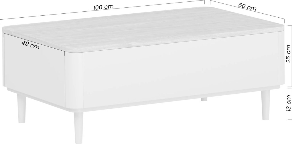 Amilio dohányzóasztal 100 cm fiókos, lábakon - kasmír / olajozott tölgy