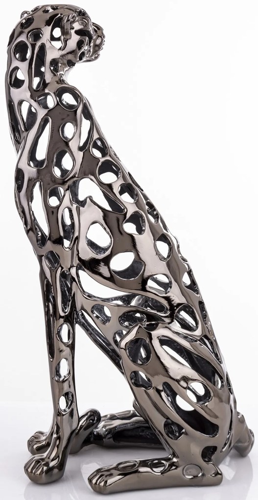 Figura Leopard Ezüst 43x22x18cm