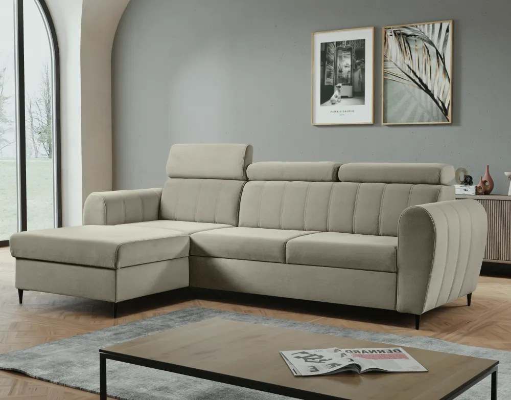 Kinyitható ülőgarnitúra, bézs, balos, KORIO