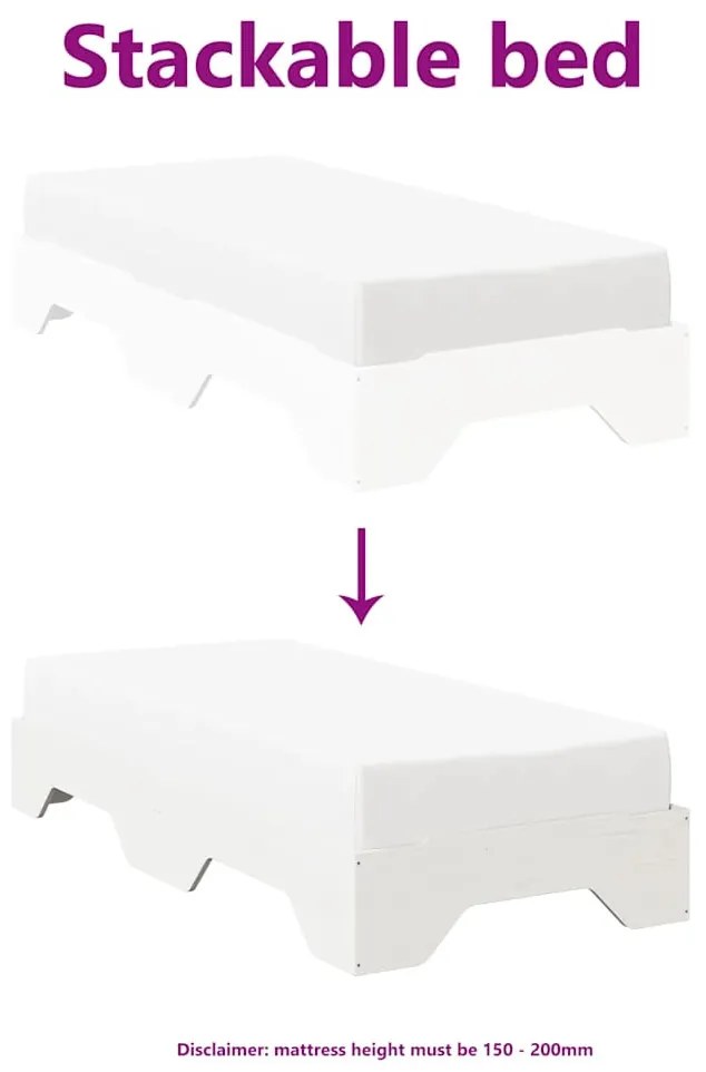 vidaXL ágy matrac nélkül rakásolható fehér 90x200 cm tömör fa
