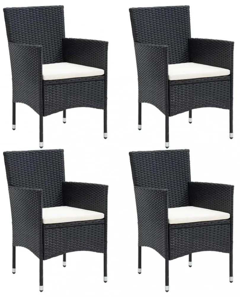 vidaXL 5 részes fekete polyrattan kerti étkezőgarnitúra párnákkal