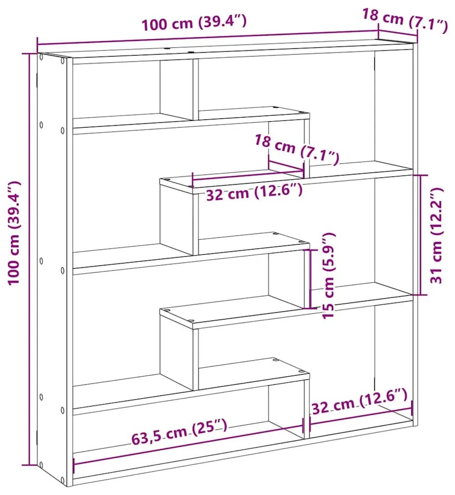 fekete szerelt fa fali kockapolc 7 rekeszes színű