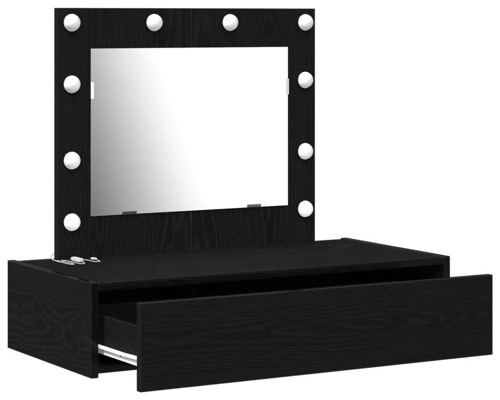 vidaXL Öltözködőasztal tükör lámpákkal Fekete 83 x 40 x 70 cm Faanyag