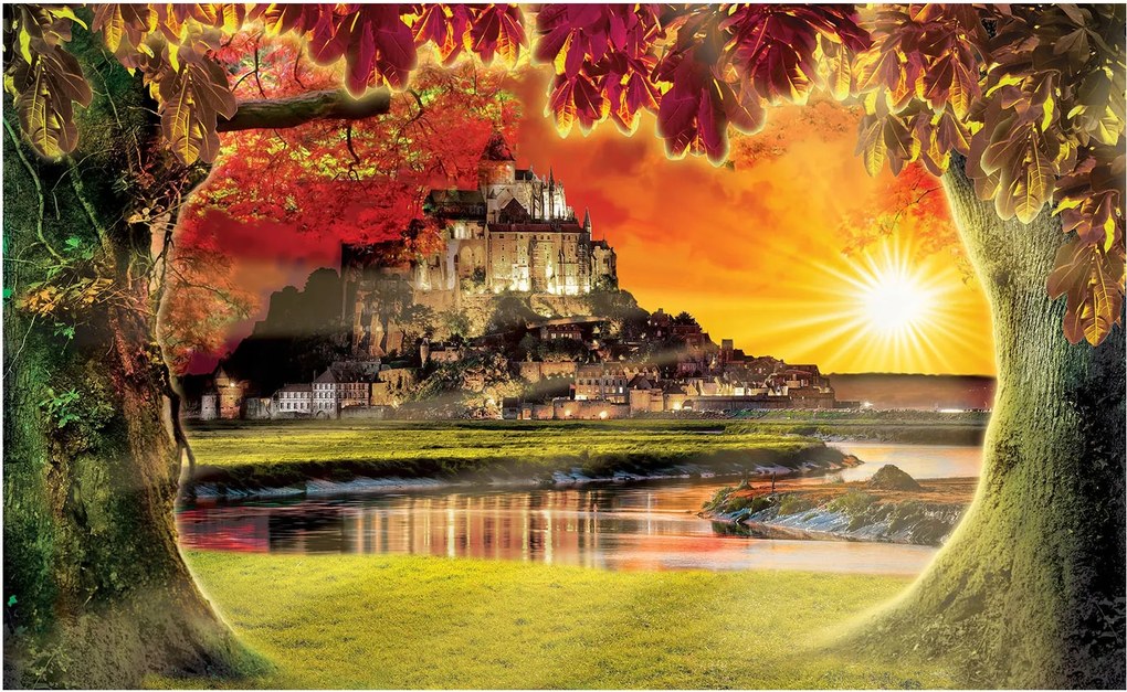 Fotótapéta Középkori kastély Naplemente mágia 254x184 +ragasztó