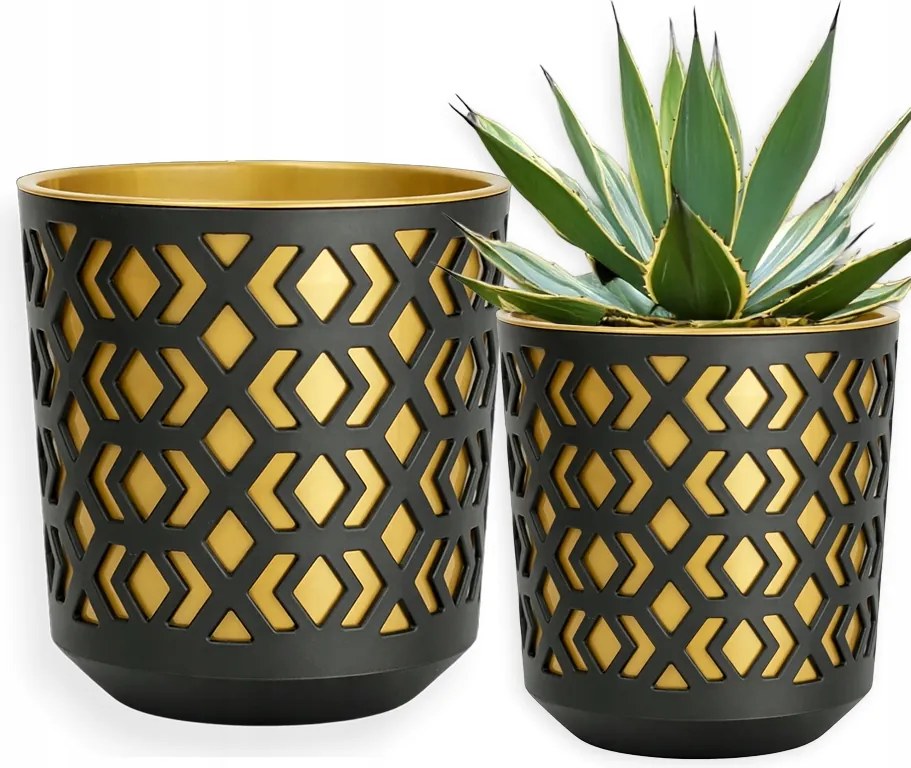 15 Cm-es Áttört Kaspó Fekete-arany Betéttel Erkélyre Ablakpárkányra Dekoráció