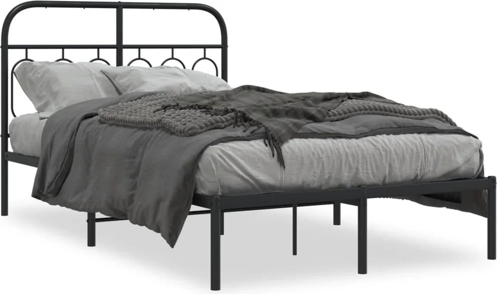 vidaXL fekete fém ágykeret fejtámlával 120 x 190 cm