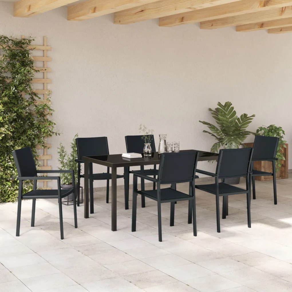 7 részes kerti étkező szett fekete poly rattan