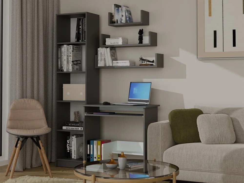 MOBI 3P fali polcok 80/60/40x20x14 cm, antracit (3 részes)