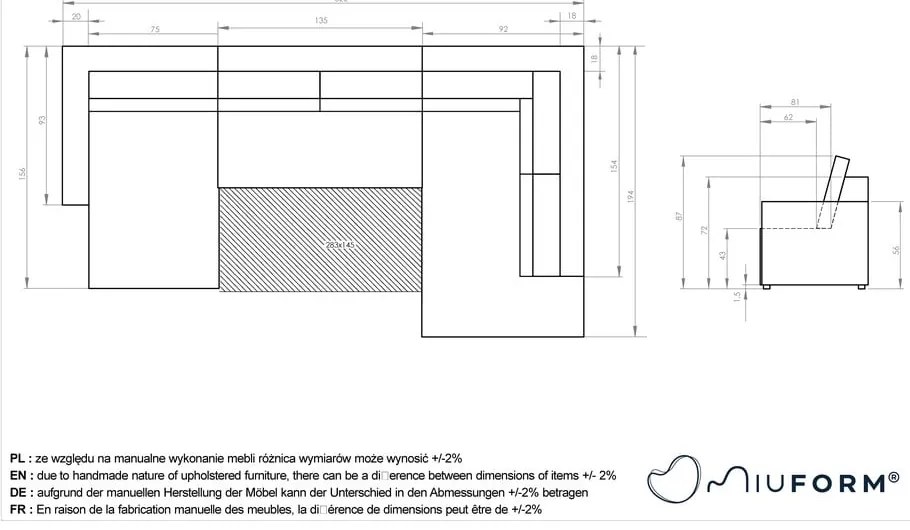 Antracitszürke kordbársony kinyitható sarokkanapé (jobb oldali-U alakú) Brave Dave – Miuform