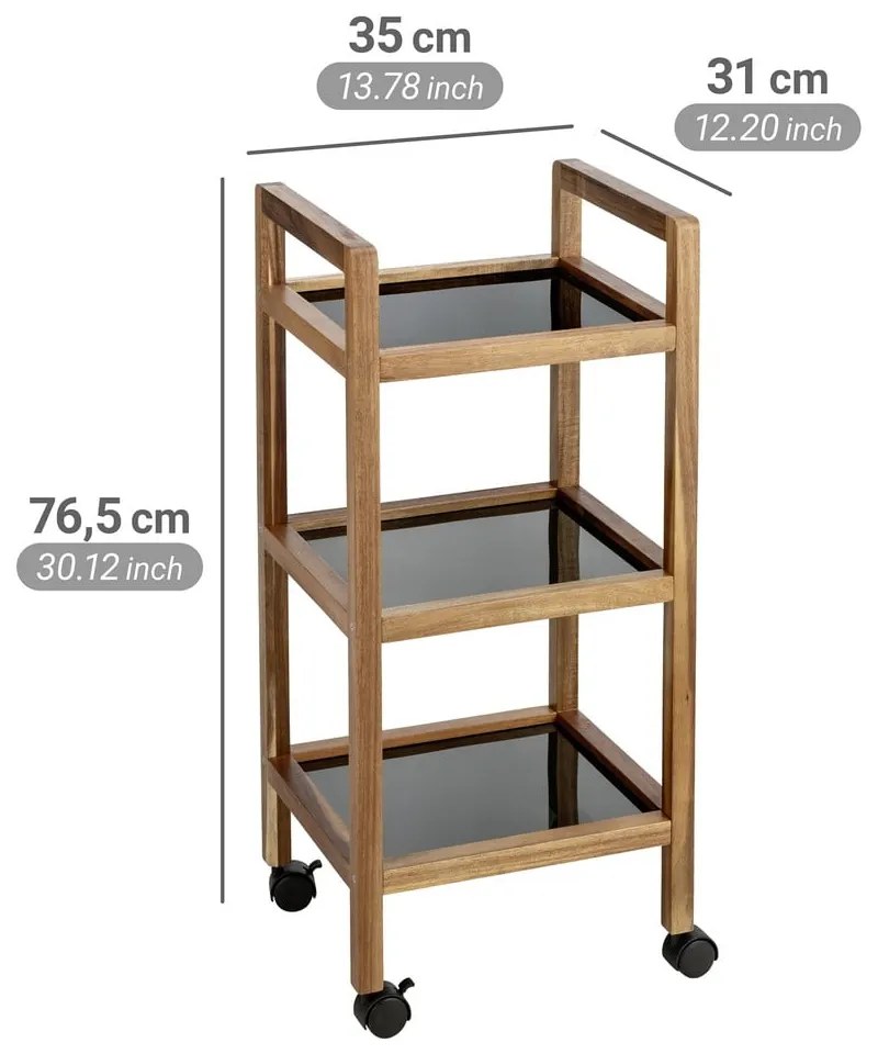 Fekete-natúr színű akácfa fürdőszobai polcos állvány 35x76,5 cm Fondi – Wenko